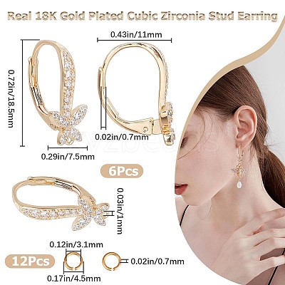 6Pcs Brass Cubic Zirconia Leverback Earring Findings KK-CN0002-11-1