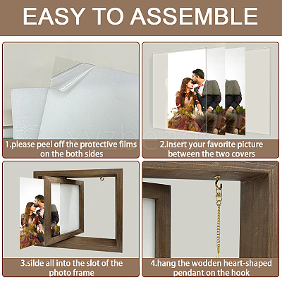 Double Sided Wooden Rotating Photo Frames with DIY Word Heart Charm DJEW-WH0076-006-1