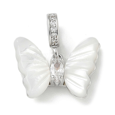 Brass Pave White Shell Butterfly European Dangle Charms KK-M308-13P-1