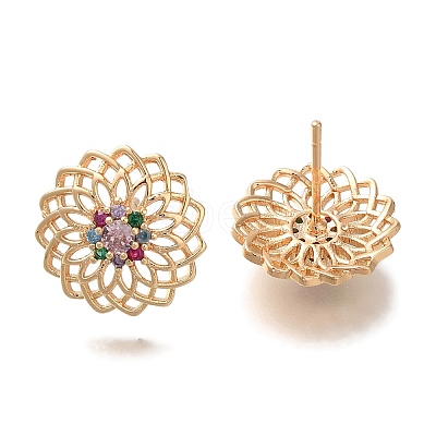 Brass Micro Pave Cubic Zirconia Stud Earrings for Women EJEW-U026-01G-1