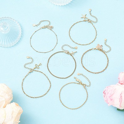 6Pcs 6 Styles Ocean Theme 304 Stainless Steel Chain Bracelet Sets with Charms for Women BJEW-JB12448-1
