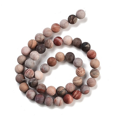 Frosted Natural Petrified Wood Round Bead Strands G-F266-07-8mm-01-1
