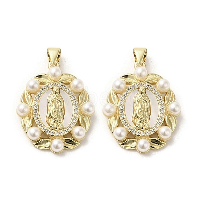 Brass Pave Shell Pendants KK-I708-16N-G-1