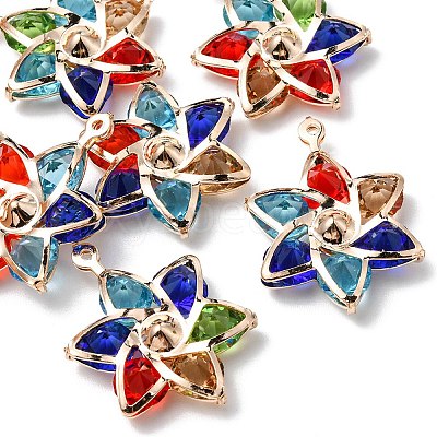 6Pcs Rack Plating Iron Glass Pendants IFIN-YW0001-52-1