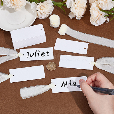 50Pcs Rectangle Blank White Paper Gift Tags CDIS-WH0021-059B-1