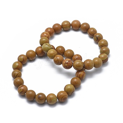 Natural Wood Lace Stone Bead Stretch Bracelets BJEW-K212-A-041-1