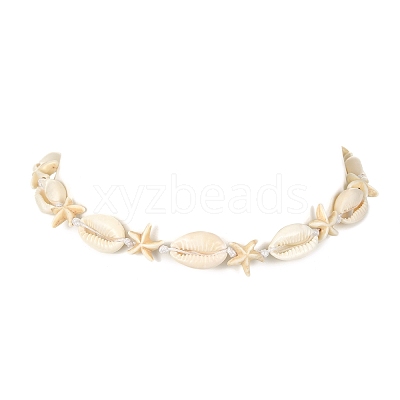 Natural Shell & Synthetic Turquoise Starfish Beaded Necklace with 304 Stainless Steel Clasps X-NJEW-TA00107-02-1