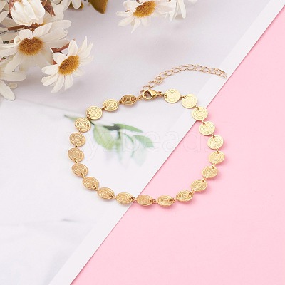 Brass Flat Round Link Chain Anklet AJEW-AN00404-1
