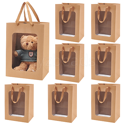 Paper Visible Window Gift Bags with Rope Handles ABAG-WH0040-14B-1
