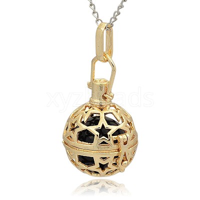 Golden Tone Brass Hollow Round Cage Pendants KK-J226-03G-1