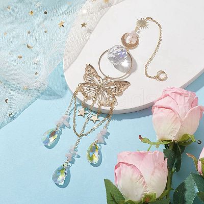 Butterfly Iron & 304 Stainless Steel Hanging Suncatchers HJEW-TA00158-1