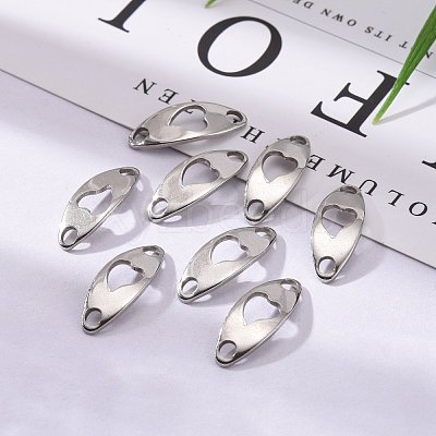 Tarnish Resistant Curved Oval with Heart 201 Stainless Steel Links connectors STAS-R071-26-1