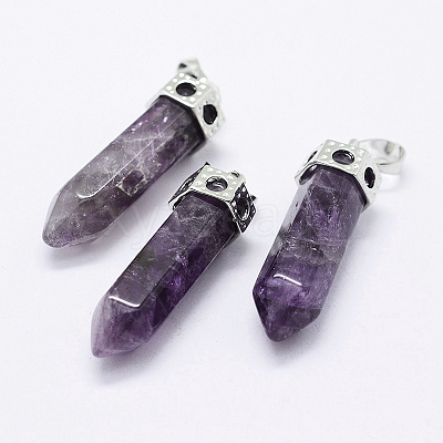 Bullet Brass Gemstone Pointed Pendants G-F218-10G-1