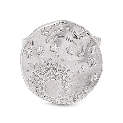 Non-Tarnish 304 Stainless Steel Sun & Moon Planet Open Cuff Ring for Women RJEW-B027-20P-1