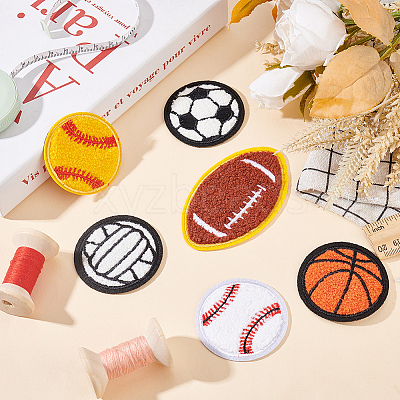 12Pcs 6 Style Sports Ball Theme Computerized Towel Fabric Embroidery Iron on Cloth Patches PATC-FG0001-64-1