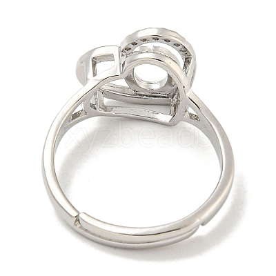 Heart with Letter Rack Plating Brass Micro Pave Cubic Zirconia Adjustable Rings for Women RJEW-I105-06P-O-1