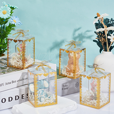 Folding Heart Print Transparent PVC Gift Packing Boxes CON-WH0085-192A-01-1