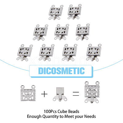 100 Sets 2-Strands 4-Holes 304 Stainless Steel Box Clasps STAS-DC0012-94-1