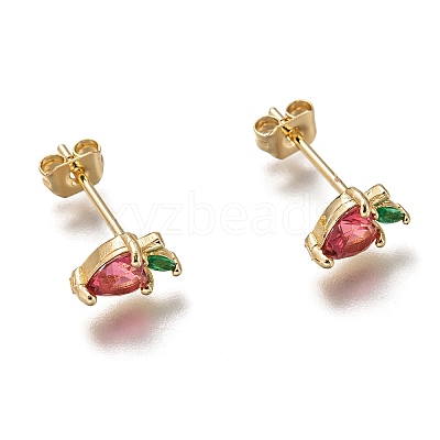 Brass Stud Earrings X-ZIRC-I051-05G-1