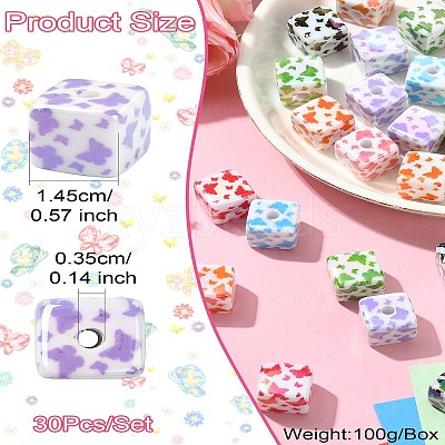 30Pcs UV Plating Acrylic Printed Beads MACR-CJ0002-10-1