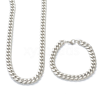 304 Stainless Steel Cuban Link Chain Bracelets & Necklaces Jewelry Sets SJEW-B019-03C-P-1
