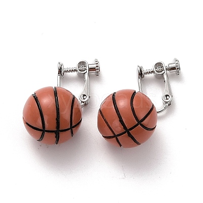 Round Basketball Dangle Clip-on Earrings for Women LS-EJEW-Z015-08-1