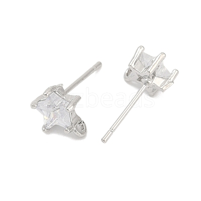 Brass Micro Pave Clear Cubic Zirconia Stud Earring Findings KK-Z099-02P-04-1