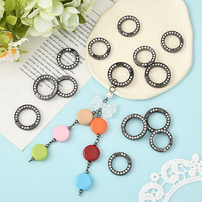 16Pcs 2 Styles Alloy Rhinestone Spring Gate Rings FIND-SP0004-52A-1