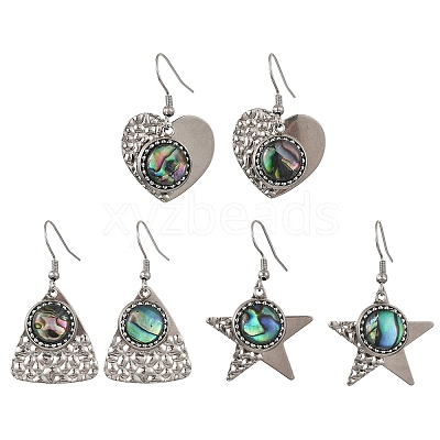 Paua Shell and 304 Stainless Steel Dangle Earrings EJEW-JE07471-1