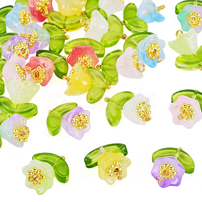 24Pcs 8 Colors Spray Painted Transparent Glass Pendants PALLOY-TADJ00013-1