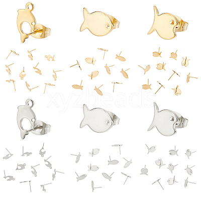60Pcs 6 Style 304 Stainless Steel Stud Earring Findings STAS-DC0010-21-1