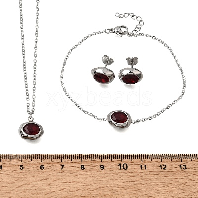 304 Stainless Steel & Cubic Zirconia Stud Earrings & Pendant Necklaces & Link Bracelets Sets SA-CBADCF0-02P-1
