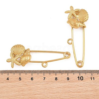 Starfish & Shell Shape & Conch 304 Stainless Steel Safety Pins Brooch Findings SA-CBA098D-16J-G01-1