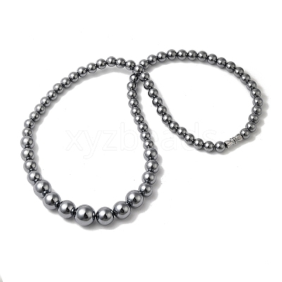 Terahertz Stone Round Beaded Necklaces for Women Men NJEW-A030-01-1
