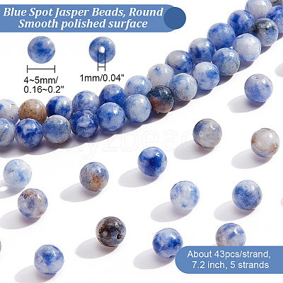 5 Strands Round Natural Blue Spot Jasper Beads Strands G-NB0004-58-1