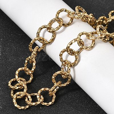 12MM Women's 304 Stainless Steel Textured Ring Link Chain Necklaces NJEW-A067-04G-1
