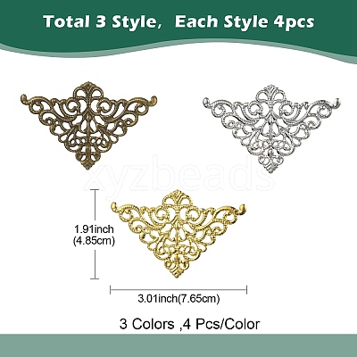 12Pcs 3 Colors Iron Filigree Joiner Links IFIN-YW0003-47-1