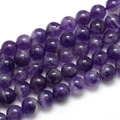 Natural Amethyst Round Bead Strands G-L170-10mm-01-1