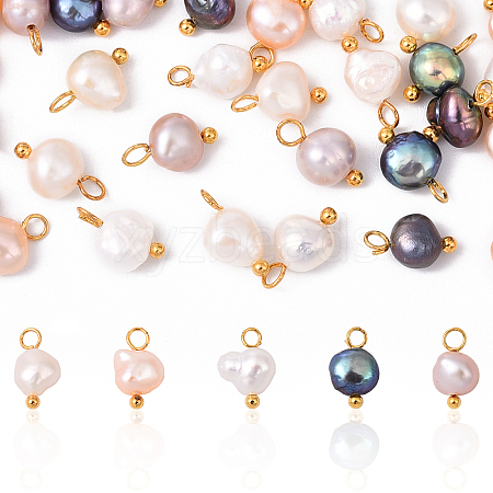 30Pcs 5 Colors Natural Cultured Freshwater Pearl Two Sides Polished Charms PALLOY-YW00092-1