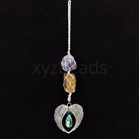 Nuggets Natural Amethyst & Natural Tiger Eye Pouch Pendant Decorations PW-WG26108-01-1