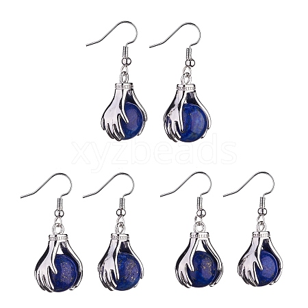 Natural Dyed Lapis Lazuli Palm Dangle Earrings EJEW-A092-09P-15-1