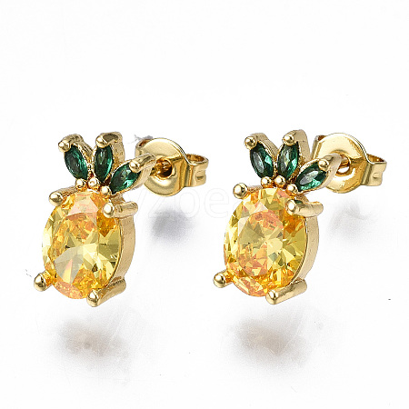 Brass Micro Pave Cubic Zirconia Stud Earrings X-EJEW-T014-14G-NF-1