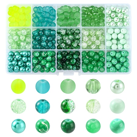 375Pcs 15 Style Glass Beads GLAA-FS0001-39-1