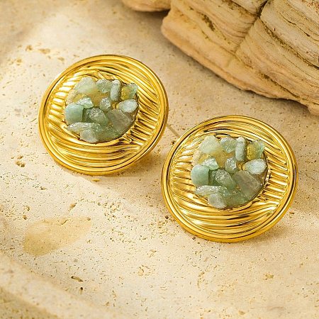 304 Stainless Steel Natural Green Aventurine Stud Earrings EJEW-R012-02G-04-1