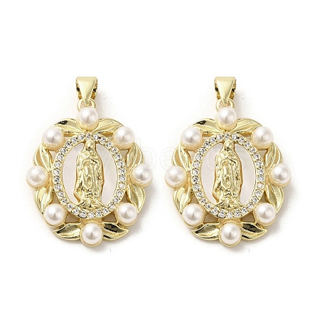 Brass Pave Shell Pendants KK-I708-16N-G-1