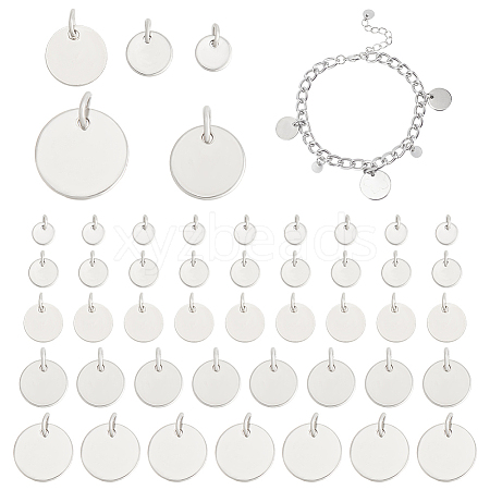  50Pcs 5 Styles 304 & 201 Stainless Steel Flat Round Tag Charms STAS-NB0001-93-1