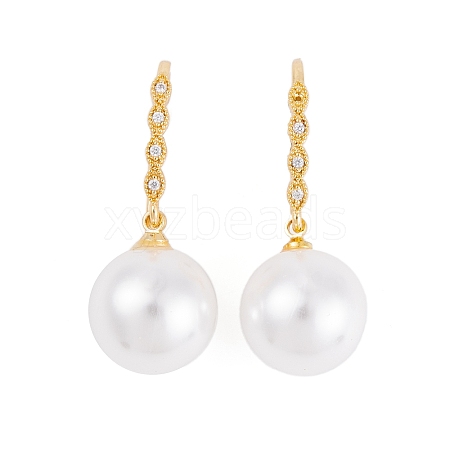 Rack Plating Brass Cubic Zirconia ABS Pearl Earring Hooks EJEW-S219-16G-04-1