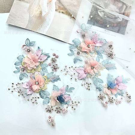 Rhinestone with Polyester Iron/Sew on Appliques PATC-WH0016-19-1