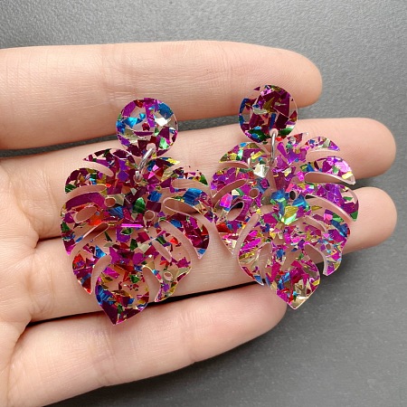 Leaf Acrylic Paillette Dangle Stud Earrings FS-WG5D05C-04-1