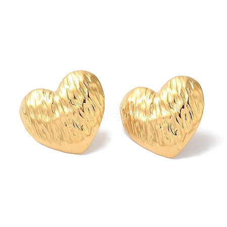Textured Heart Ion Plating(IP) 304 Stainless Steel Stud Earrings for Women EJEW-L287-032G-1